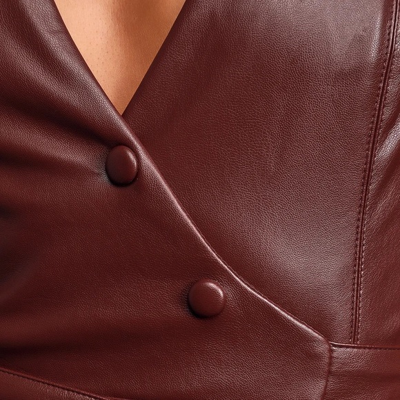 Lulus Hot as Fire Wine Red Vegan Leather Wrap Top XS - Picture 4 of 5